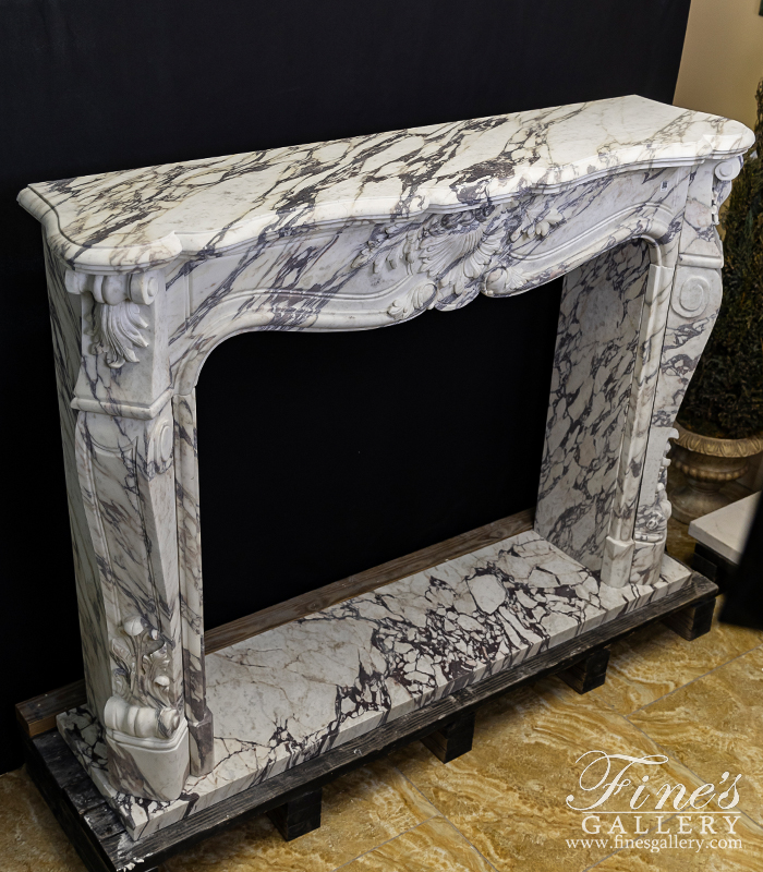 Marble Fireplaces  - Louis VI Mantel In Italian Breccia Viola Marble - MFP-2246